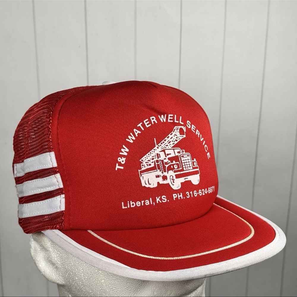 VTG 3-Stripe Trucker Hat Kansas Snapback Grunge Hipster Streetwear Cap Red/White